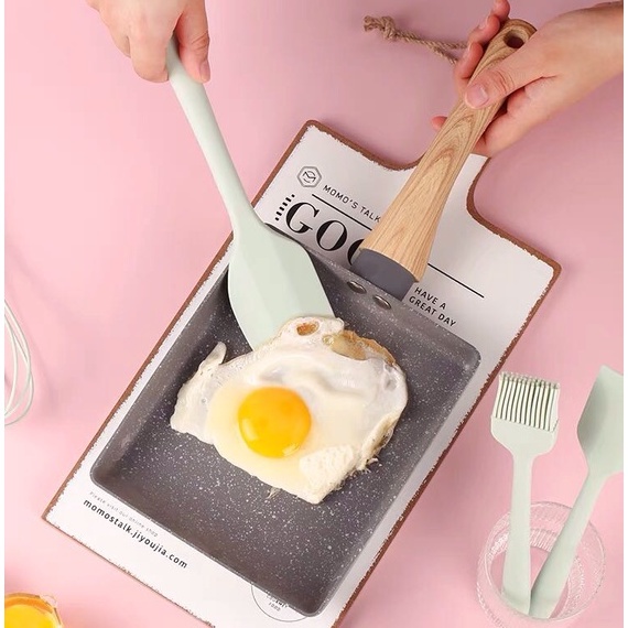 Dụng cụ nấu ăn, làm bánh nhà bếp màu xanh mint 5 món chịu nhiệt cao an toàn cho bé