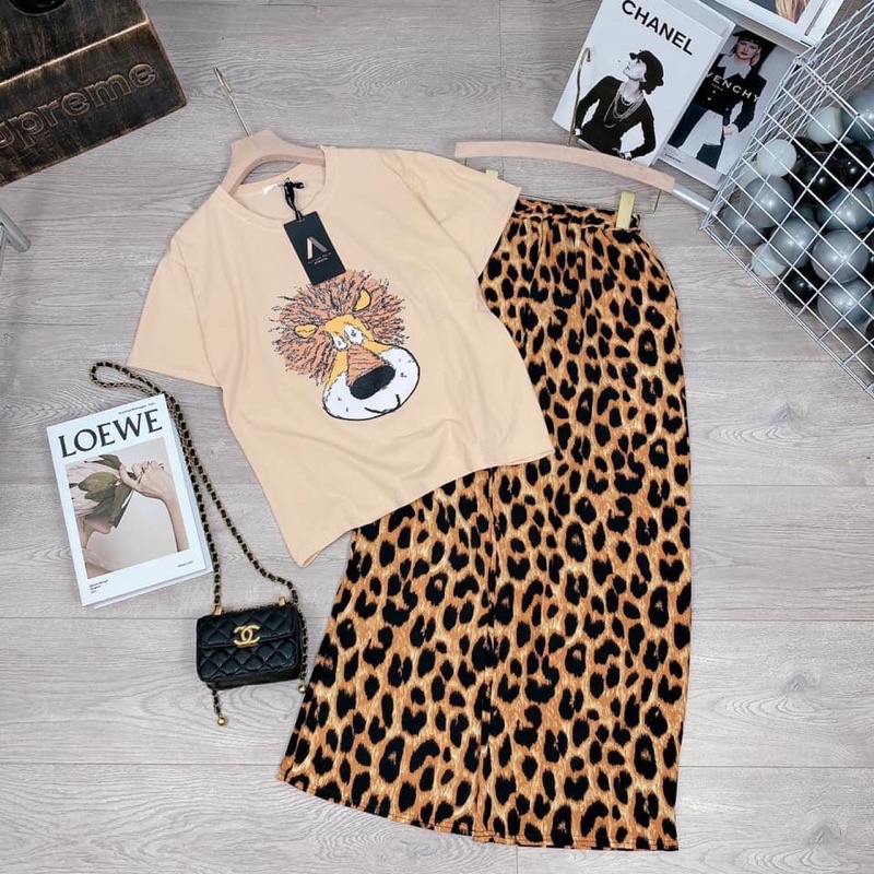 ✔ 𝗙𝗥𝗘𝗘 𝗦𝗛𝗜𝗣  SÉT ÁO PHÔNG SƯ TỬ MIX QUẦN LOANG ÁO CHẤT COTTON MẶC LÊN OKI LẮM Ạ