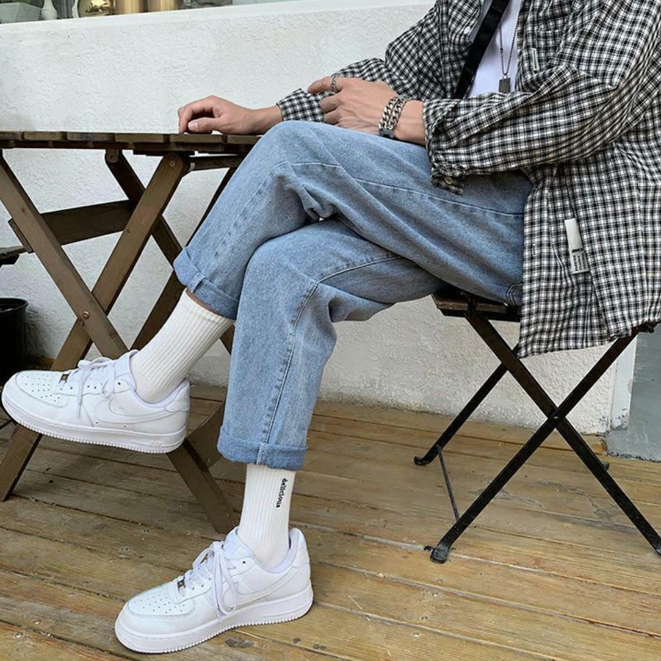 [Tiền Nào Của Đấy]Quần Jean Baggy Nam Ống Rộng Màu Xanh Đậm Trơn Không Phai Màu Form Baggy-B03