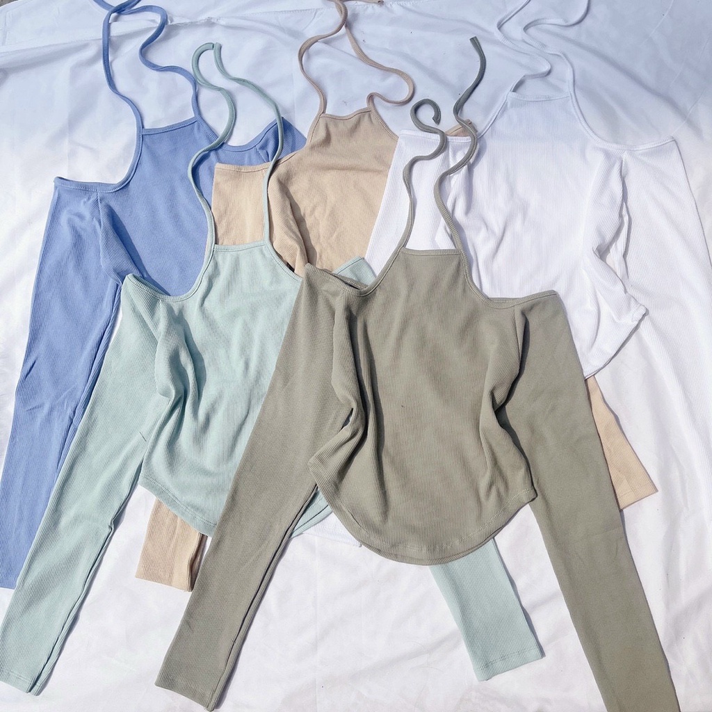 Áo Croptop Nữ Vạt Bầu Tay Dài Cổ Yếm Hở Vai Body Gợi Cảm By bear.story