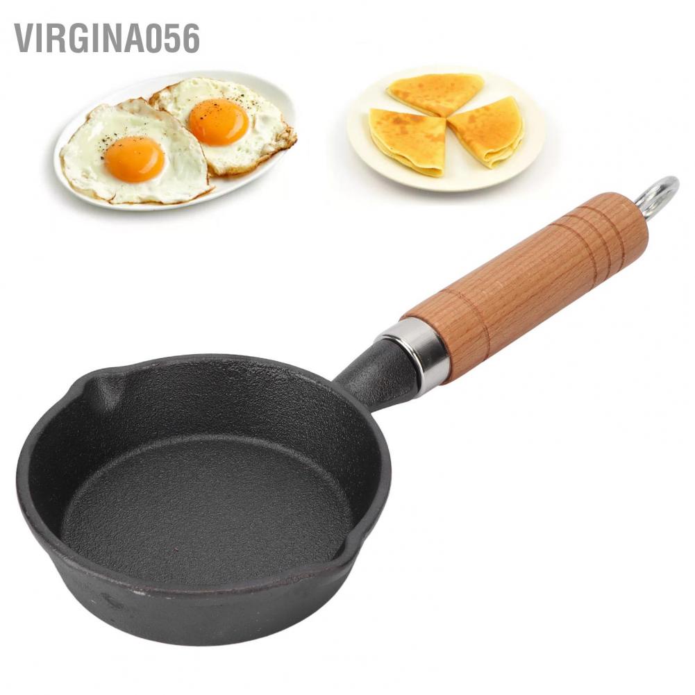 Có thể bán buôn Chảo sắt đúc 10CM với tay cầm gỗ Chiên trứng mini Đồ dùng nhà bếp làm bánh kếp phẳng Virgina056 Hàng giao ngay