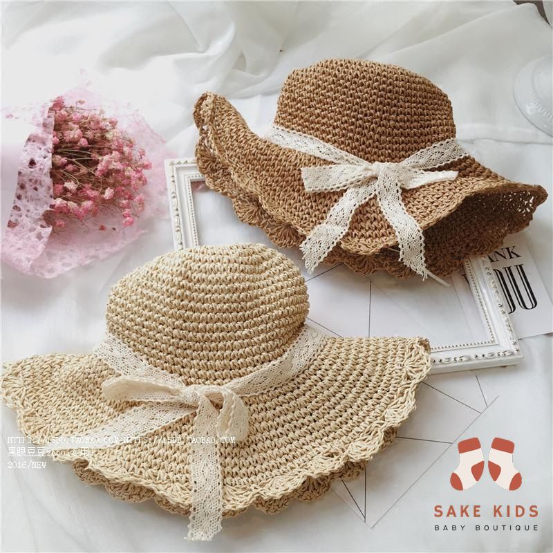 Mũ cói cho mẹ và bé, Set 2 mũ cói Viền Bèo phối dây ren cực điệu mùa hè đi biển phong cách Hàn Quốc mới nhất