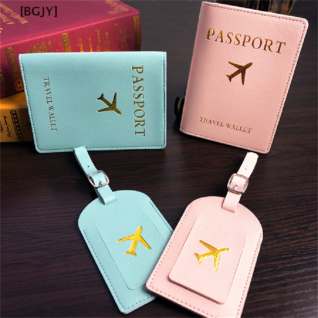 [BGJY] Simple Passport Holder And Luggage Tag Leather Travel Sets Couple Passport Cover Hot Sell