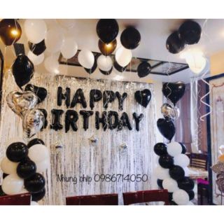 Bong bóng nhũ + bóng Happybirthday trang trí sinh nhật + 2 rèm kim tuyến