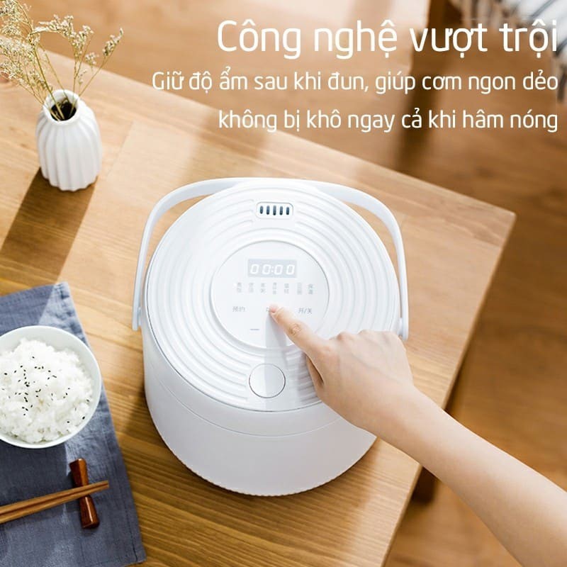 Nồi cơm điện mini đa năng 7 chế độ nấu cháo, hầm xương, làm bánh dung tích 2L công suất 400W bảo hành 1 năm