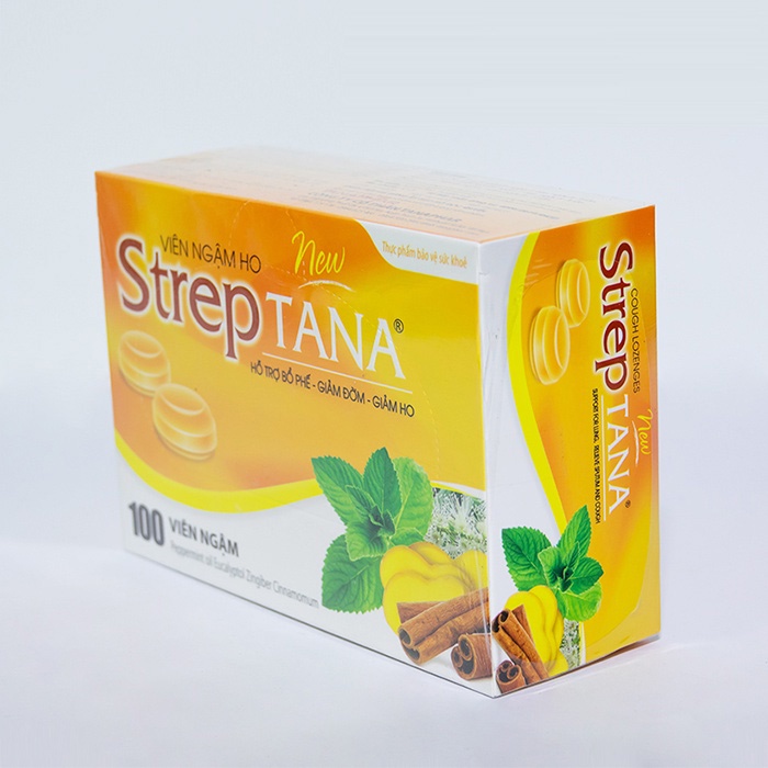Kẹo ngậm ho - Viên ngậm ho Streptana nguồn gốc thảo dược, giảm ho, đau rát họng (hộp 100 viên)