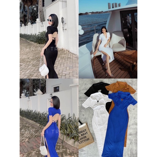 đầm body gân xẻ hở lưng - freesize dưới 53kg tùy chiều cao - hình thật trải sàn gỗ xám Carotshop | BigBuy360 - bigbuy360.vn