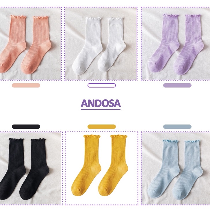 Tất vớ nữ cổ cao trơn bèo nhún Hàn Quốc cute cotton dày đẹp dễ thương ANDOSA T03