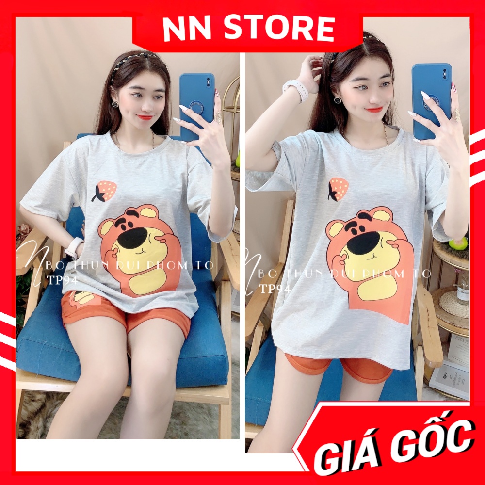 Đồ bộ đùi nữ mặc nhà phom to chất thun mềm mịn mát in gấu in họa tiết dễ thương TP94