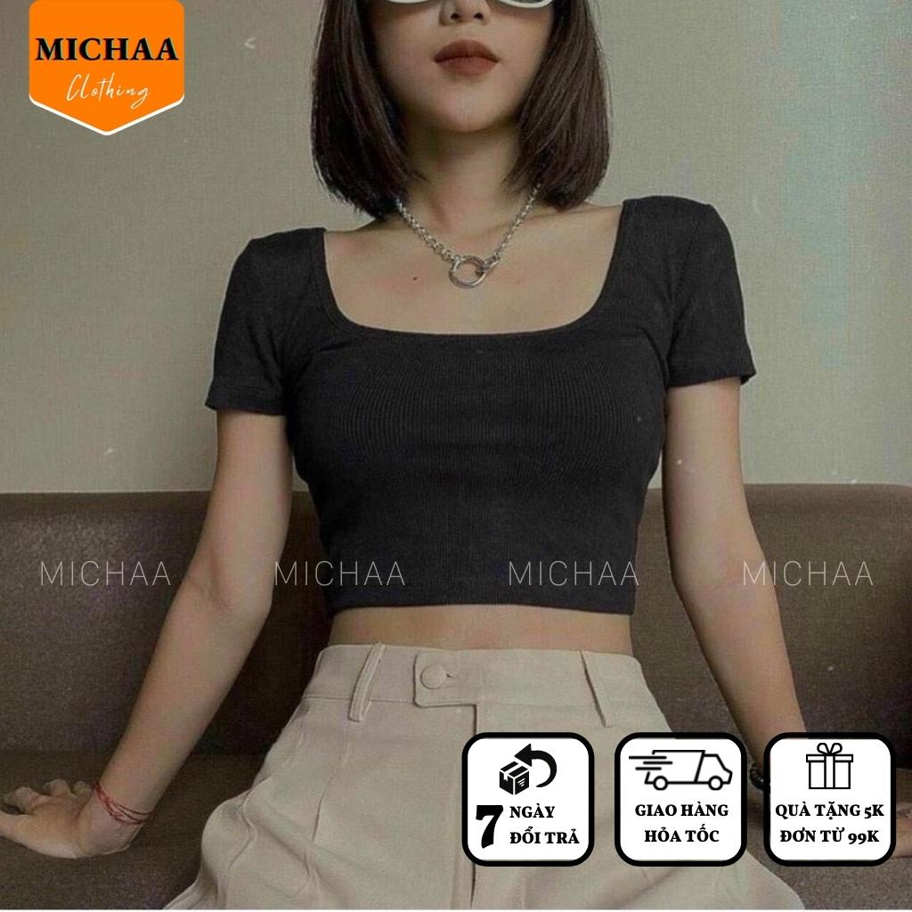 Áo Croptop BUỘC NƠ LƯNG Cổ Vuông Nữ Thun Gân Kiểu Ôm Body Sexy Đẹp 2 Màu - MICHAA