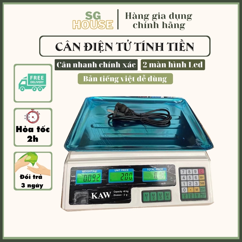 Cân Điện Tử - Cân siêu thị tính tiền 40kg - Phím nhạy, Phiên bản tiếng việt dễ dàng sử dụng