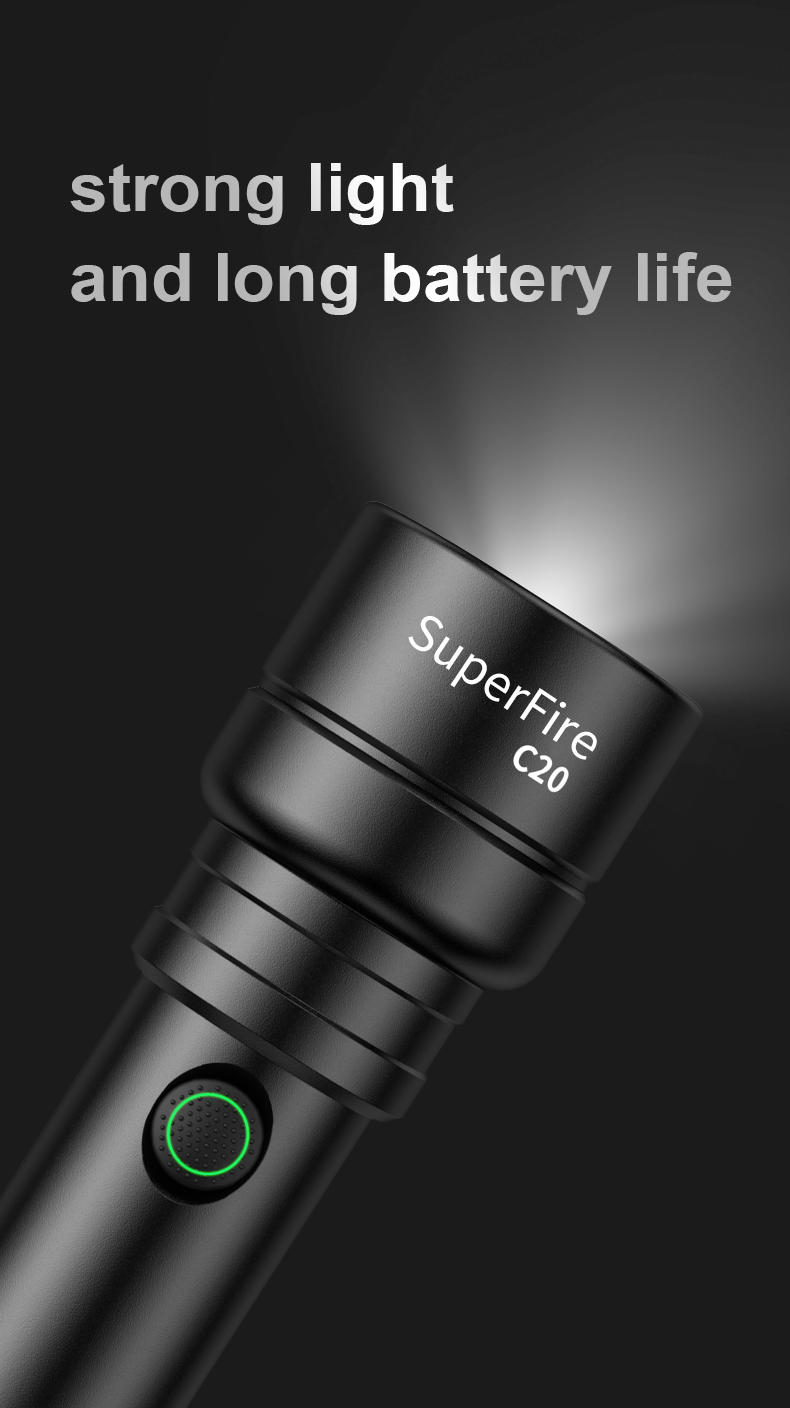 [Mã LIFEHLDEC giảm 10% đơn 99k] Đèn Pin Supfire C20 15W Mạnh Mẽ Bóng LED Sạc USB Không Thấm Nước Chiếu Sáng Ngoài Trời | BigBuy360 - bigbuy360.vn