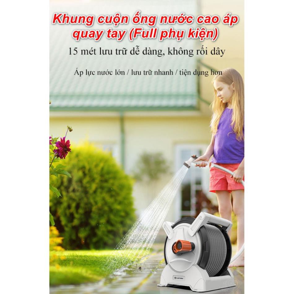 Khung cuộn ống nước cao áp quay tay 15 mét (Full phụ kiện) - Home and Garden