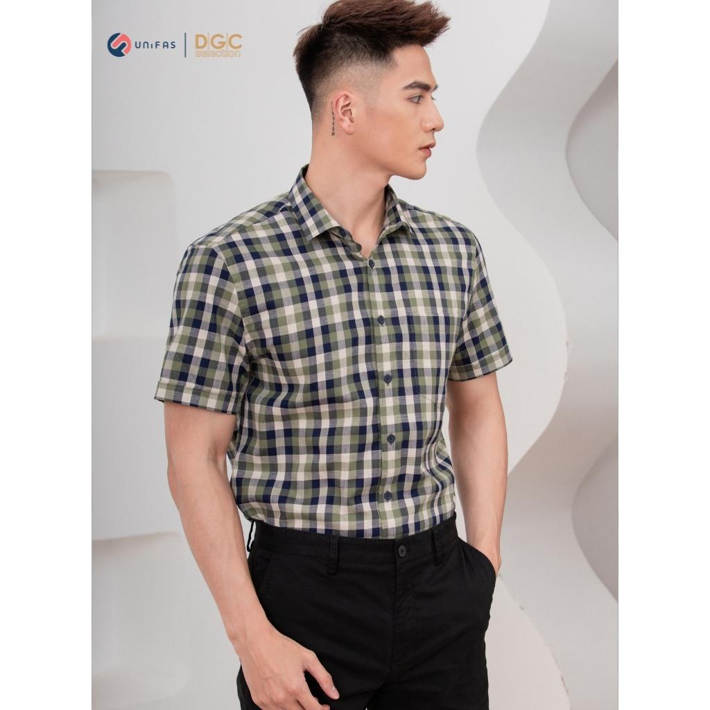 Áo sơ mi nam DGCs ngắn tay in họa tiết kẻ phong cách Hàn Quốc, chất vải cao cấp thoáng mát SASNBB06M