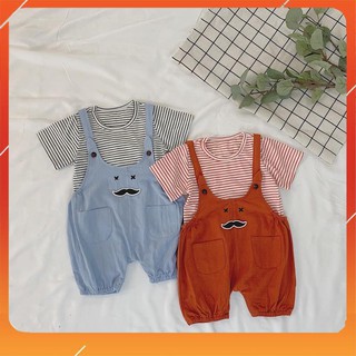 [100% Cotton] Set đồ yếm áo phông, quần yếm hình râu năng động, thoải mái cho bé yêu mặc đi chơi mùa hè