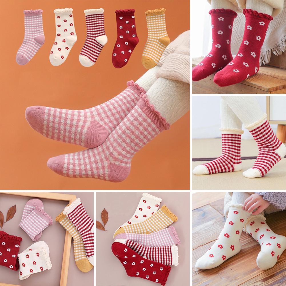 Set 5 đôi vớ cao cổ chất liệu cotton in họa tiết chủ đề giáng sinh đáng yêu cho bé 0-12 tuổi YK