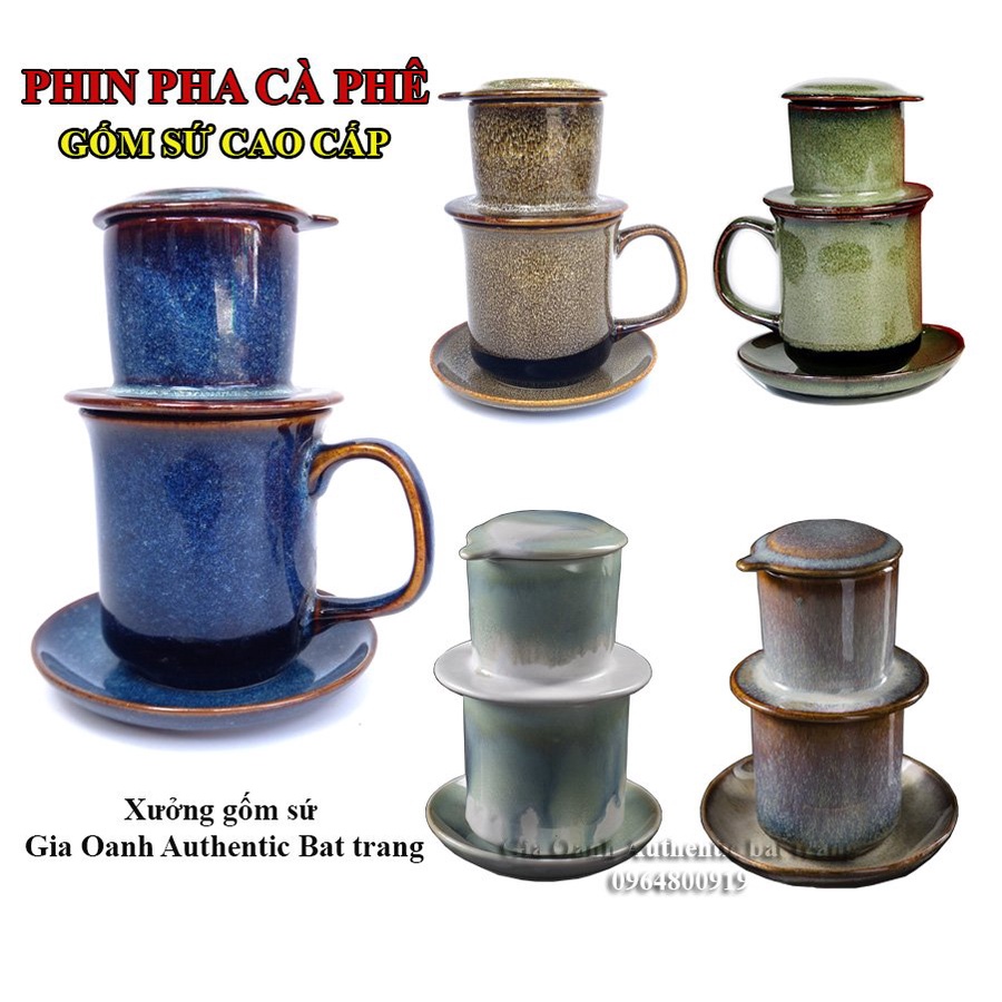 Bộ cà phê phin sứ cao cấp, men hỏa biến sang chảnh sản xuất tại xường gốm sứ Gia Oanh Authentic bat trang