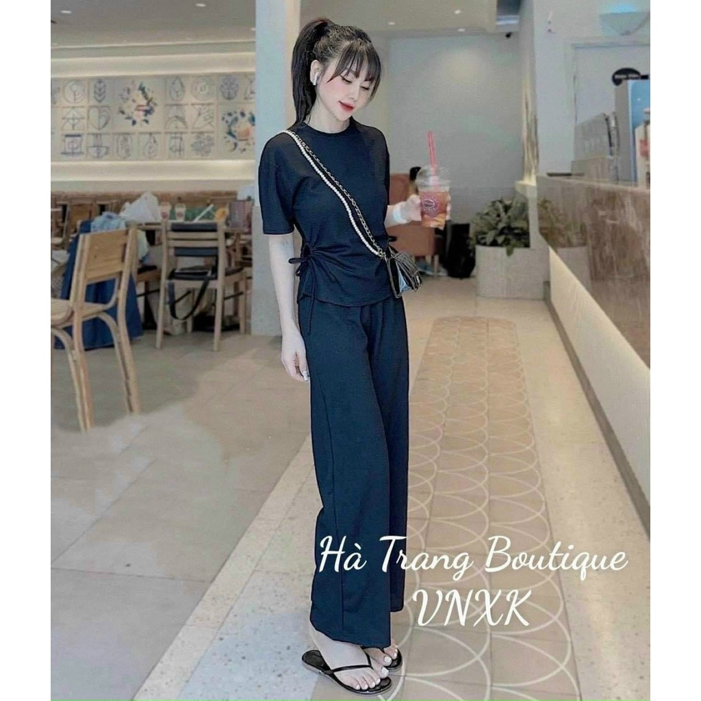 (Ưu Đãi FREESHIP) Bộ tole nữ rút dây eo,bộ ống rộng thun gân mềm mát,thiết kế đơn giản dễ mặc,lên from xinh xĩu
