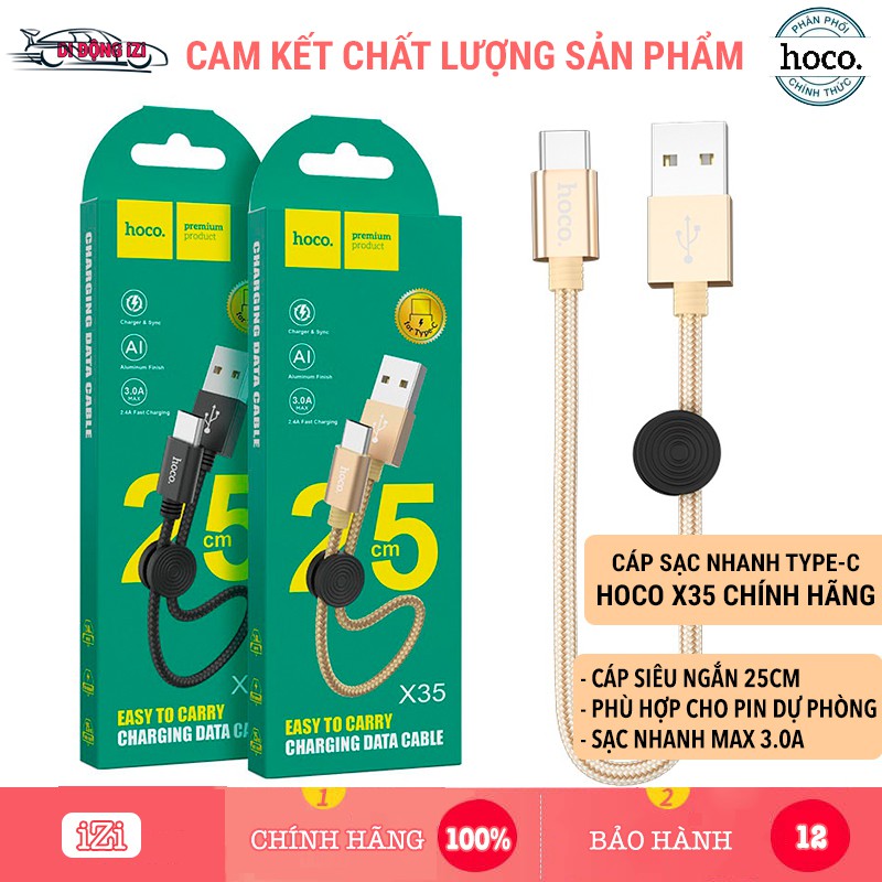Cáp Sạc Nhanh 3.0 Type-C Hoco X35 - Siêu Ngắn Phù Hợp Pin Dự Phòng, Tương Thích Samsung, Oppo, Xiaomi,...