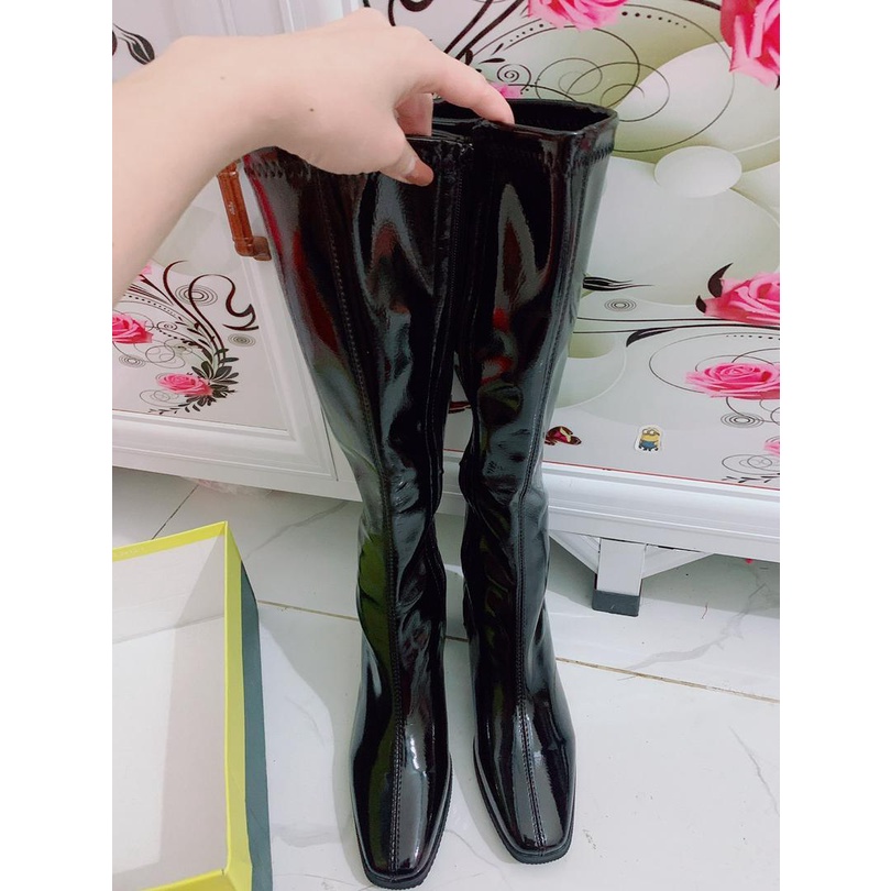 BOOT ĐÙI DA BÓNG NỮ GÓT VÂN GỖ CÓ KHOA SƯỜN FULLBOX 988 da bóng