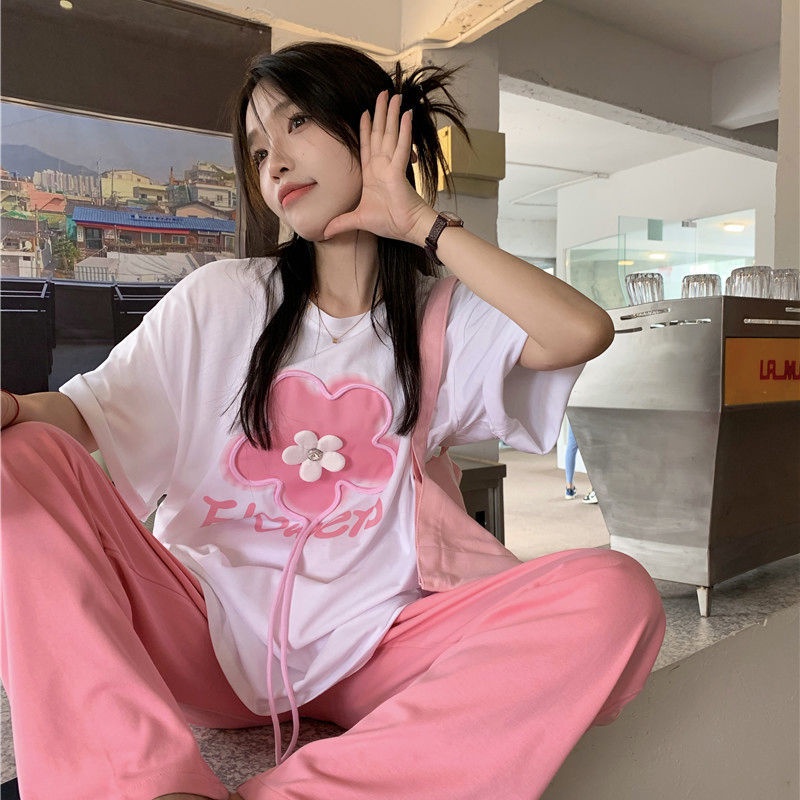 Áo Thun Ngắn Tay In Họa Tiết Hoa Ba Chiều Phong Cách Hàn Quốc Mới Cho Nữ