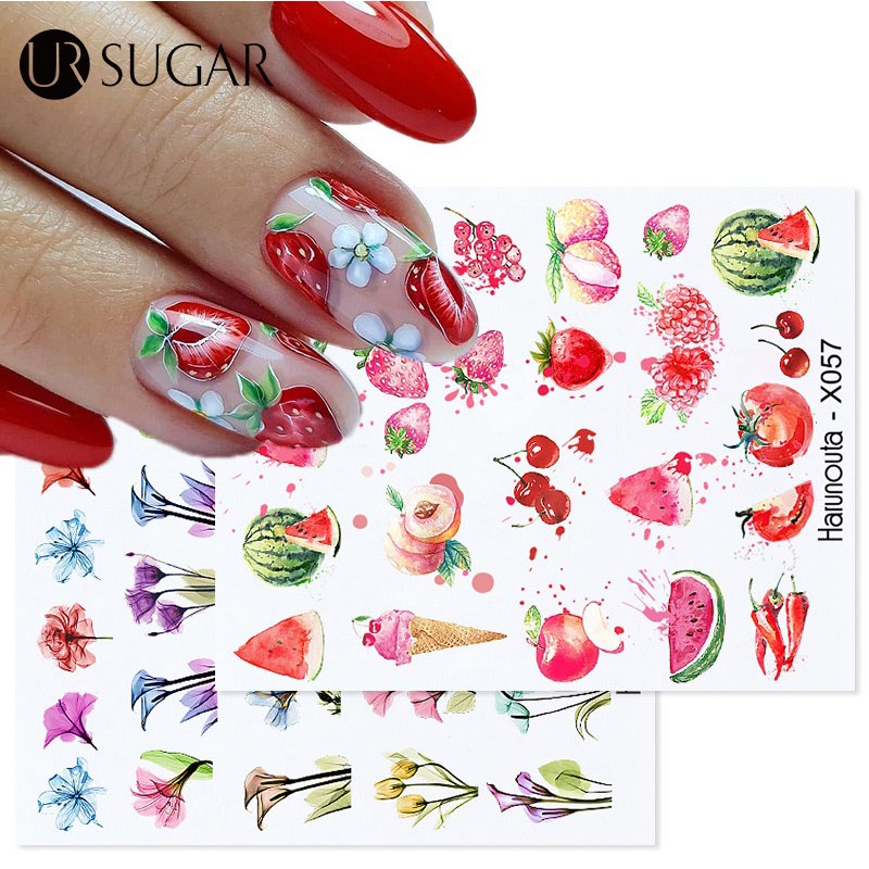 1 Tờ Miếng Dán Móng Tay Chuyển Nước UR SUGAR Hình Hoa Lá Mùa Xuân Hè