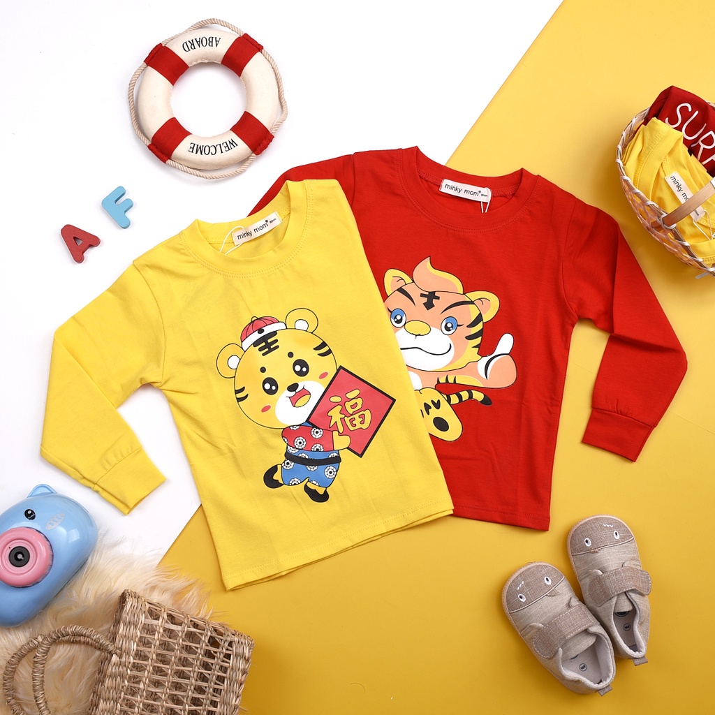 Áo phông Tết 2023 dài tay cho bé AF KID in hình mèo quý mão siêu cute size 6-19kg chất cotton 4 chiều cao cấp