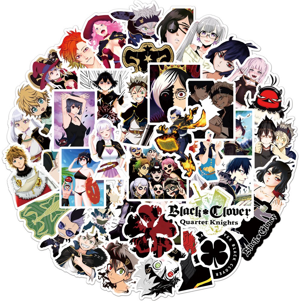 Y&P| Hình Dán Chống Nước Black Clover Nhật Bản Anime Mũ Bảo Hiểm Máy Tính Xách Tay Hành Lý Dán Thiết Lập, 50 tờ