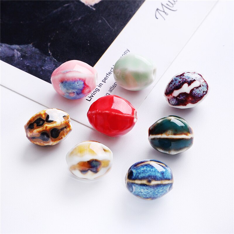 Bộ 5 hạt gốm tráng men hình oval lỗ xỏ lớn 16x14mm dành cho làm trang sức DIY