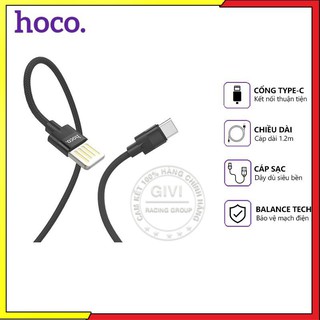 Cáp sạc nhanh hoco u55 dây dù 2.4a, cổng kết nối type-c, dài 1.2m