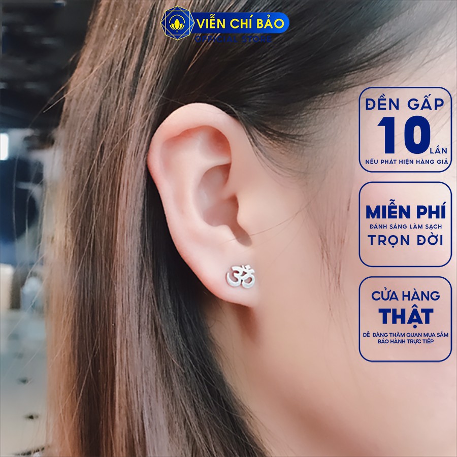 Bông tai bạc nữ chữ Om chất liệu bạc Thái 925 phong cách cổ điển thương hiệu Viễn Chí Bảo B000085