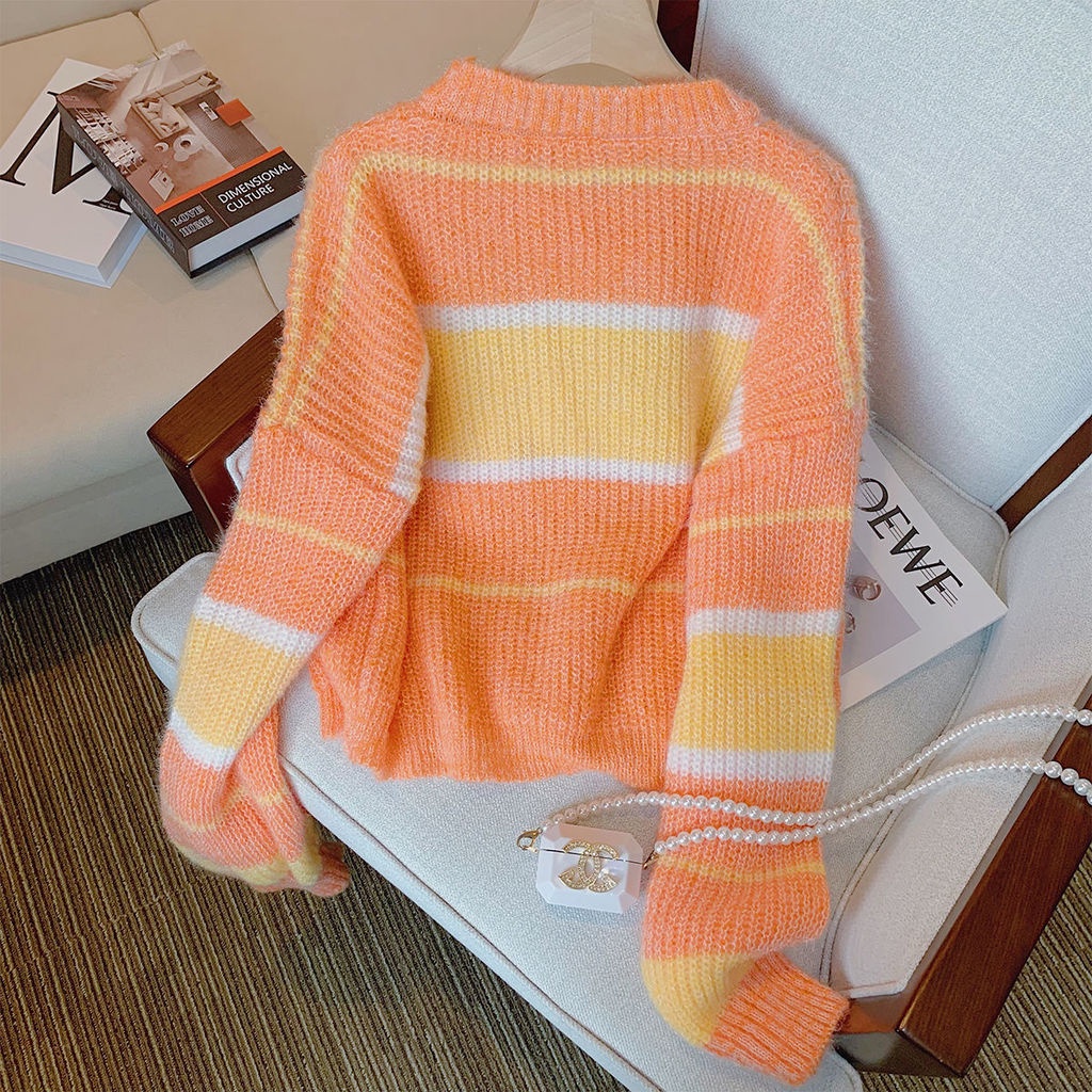 Áo Sweater Dệt Kim Tay Dài Màu Sắc Tương Phản Thời Trang Mùa Thu Cho Nữ