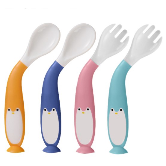Bộ Thìa Dĩa Ăn Dặm Bẻ Cong 360 Độ Cho Bé Tập Xúc ( Có Hộp Đựng )