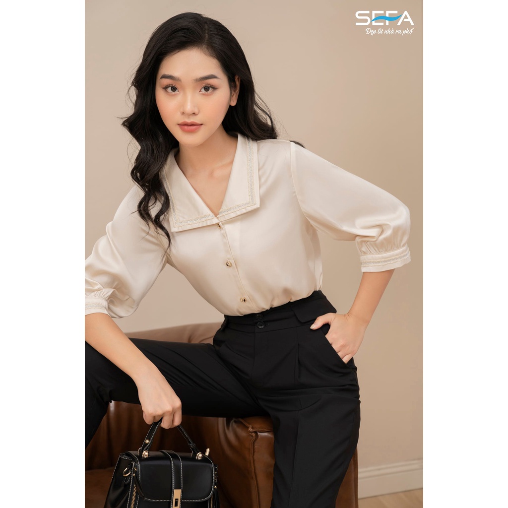 Quần baggy công sở nữ SEFA chất liệu vải trượt Hàn cao cấp phối túi giả SFQ212004