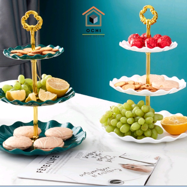 Đĩa nhựa 3 tầng pancake, khay 3 tầng đựng mứt kẹo cao cấp phong cách Châu Âu dành cho phòng khách Gia Đình