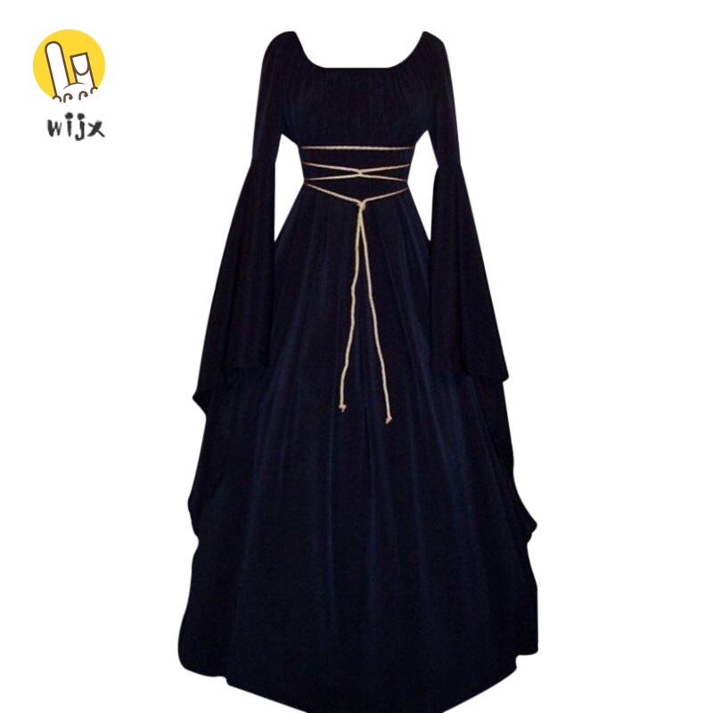Đầm maxi tay dài cổ tròn thắt dây phong cách Gothic cổ điển thời trung cổ cho nữ | BigBuy360 - bigbuy360.vn