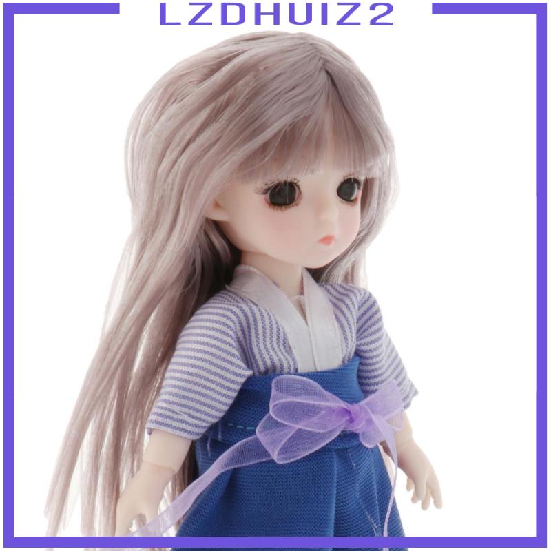 Les Fleurs 16cm BJD Doll 13 Ball Jointed Girl Eyes Face Makeup Wig Clothes Style1