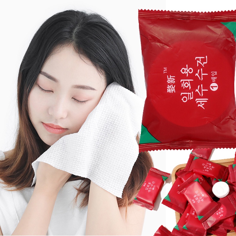 Khăn Cotton Nén Hình Vuông Nhỏ Màu Kẹo Dùng Một Lần Dùng Khi Đi Du Lịch