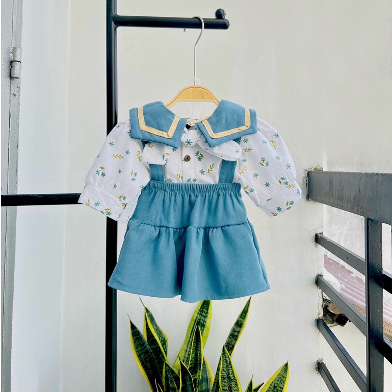 Set áo thô váy yếm thủy thủ nhung tăm kèm turban bé gái 1 2 3 4 tuổi MINTSCLOSET Mint's Closet - GS1042