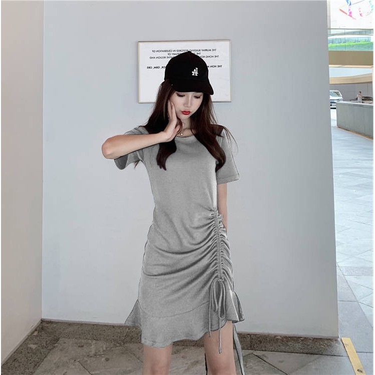 Đầm Midi Tay Ngắn Màu Trơn Phong Cách Hàn Quốc | BigBuy360 - bigbuy360.vn