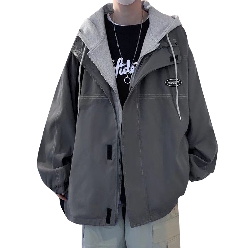 Áo Khoác Hoodie Giả Hai Lớp Dáng Rộng Thời Trang Cá Tính Cho Nam