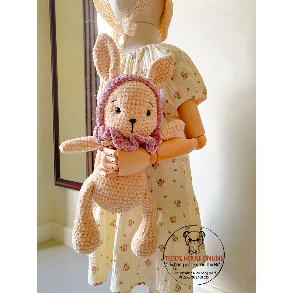 Gấu Thỏ bông Bonny handmade trang trí đan bằng len xù mịn cao cấp dài 44cm