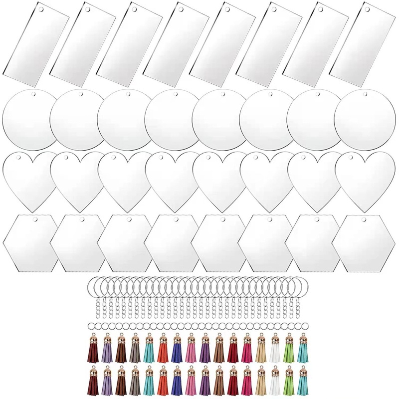 Set 128 Móc Khóa Acrylic Trơn Trong Suốt DIY