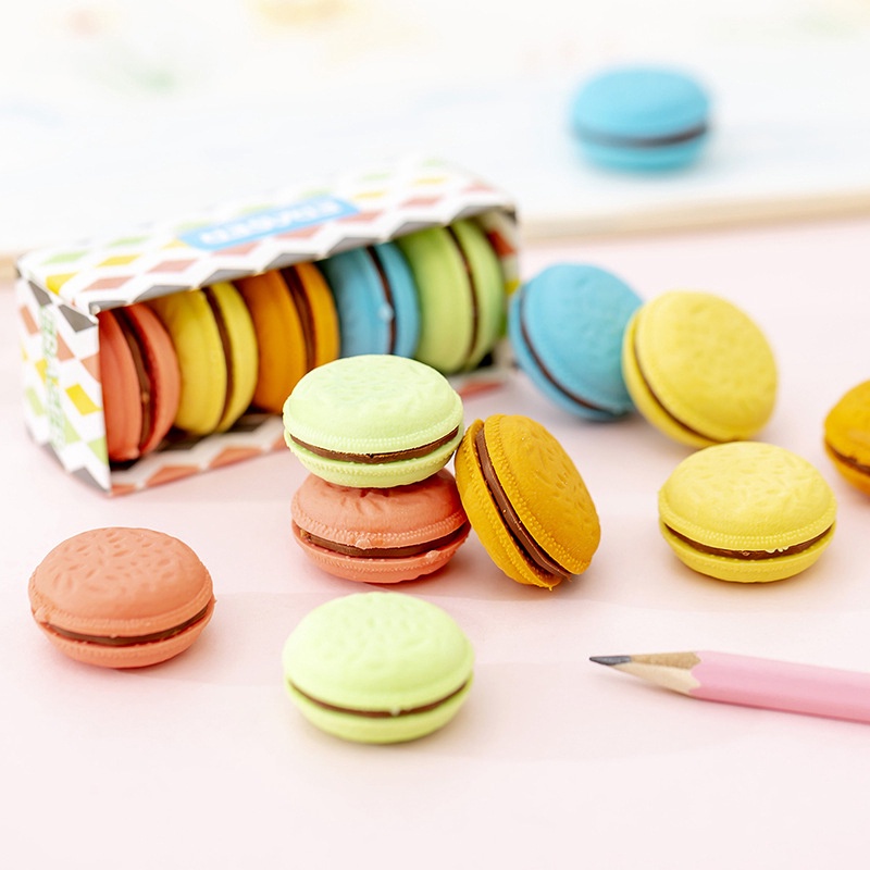 1 Bộ Gôm Tẩy Hình Bánh Sandwich/Bánh Macaron Nhiều Màu Dễ Thương
