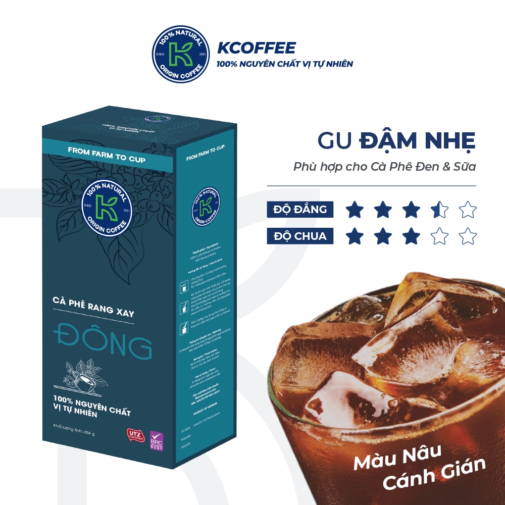 Cà phê rang xay nguyên chất K Đông 454g thương hiệu K COFFEE