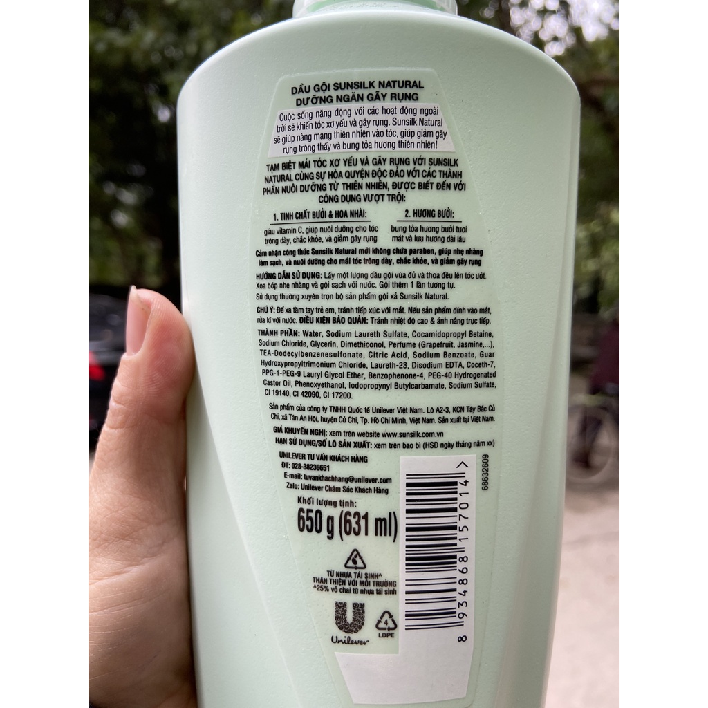 DẦU GỘI SUNSILK NATURAL MỀM MƯỢT TOẢ HƯƠNG 650g