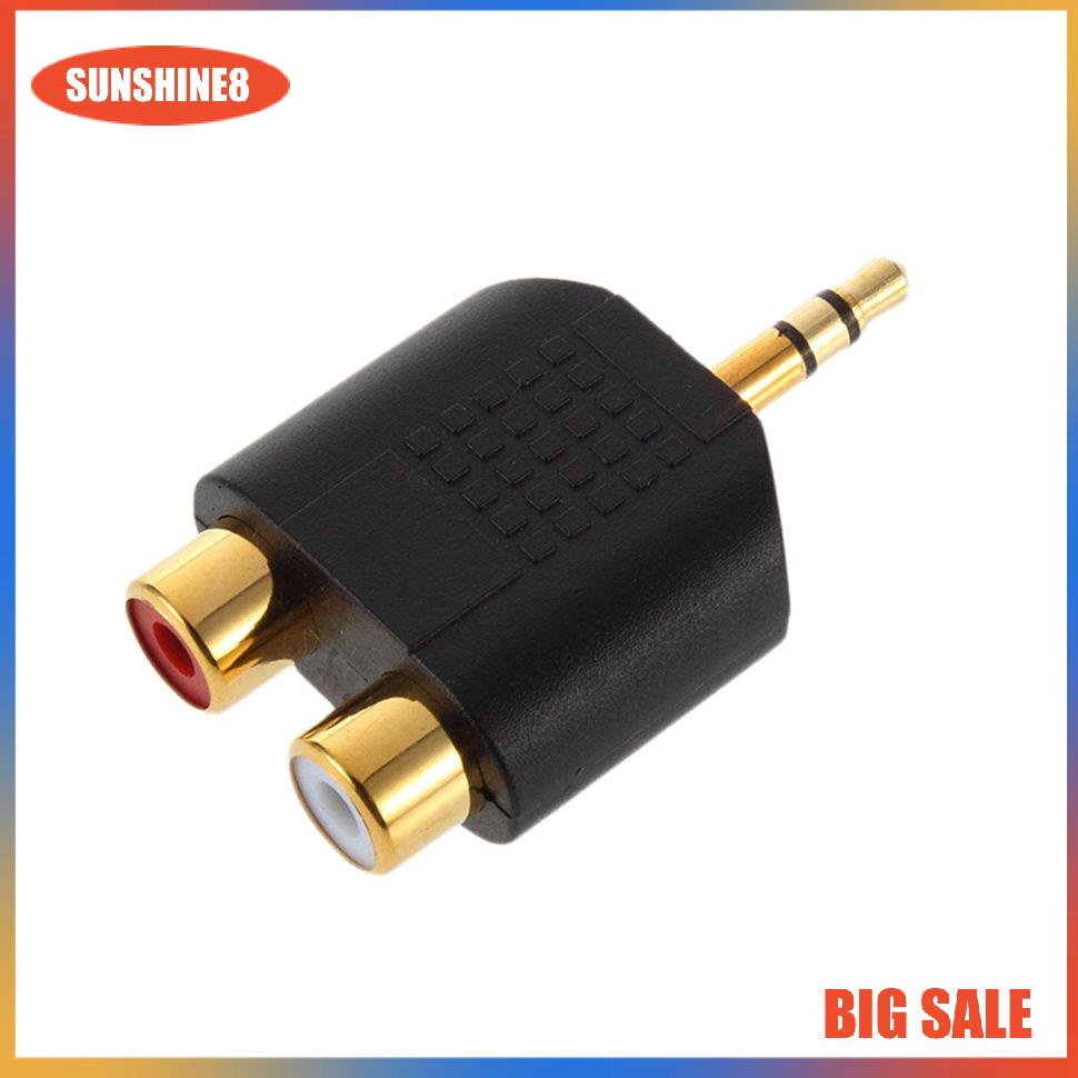 【SUN】[9K]Phích cắm stereo 3,5mm mạ vàng đến Bộ chuyển đổi đầu nối nữ 2RCA (Đỏ + Trắng)