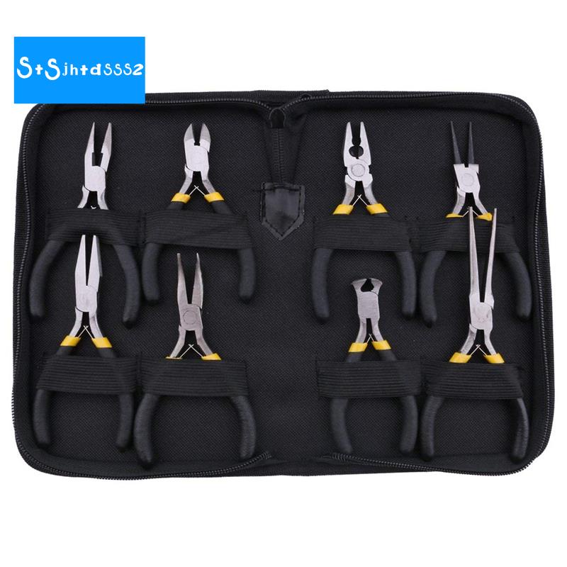 Bộ 8 Kìm Cắt Dây Điện Đầu Cong/Dây Điện Mini Mũi Dài Màu Đen Kèm Túi Đựng Bảo Vệ