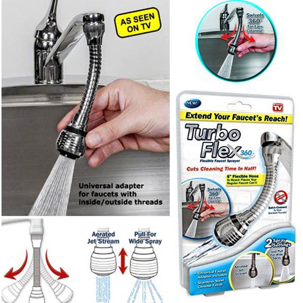 Đầu nối vòi tăng áp cho bồn rửa bát, tay, xoay 360 độ