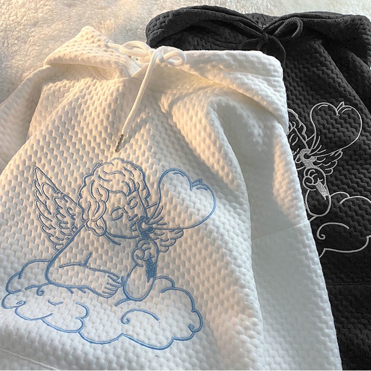 Áo hoodie dáng rộng tay dài in hình Cupid cá tính dành cho cặp đôi